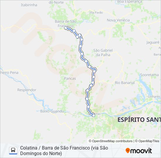 025 COLATINA / BARRA DE SÃO FRANCISCO (VIA SÃO DOMINGOS DO NORTE) bus Line Map