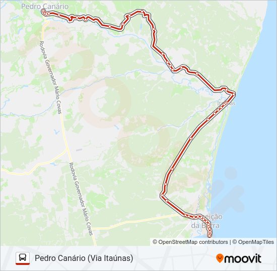 Mapa da linha 351 CONCEIÇÃO DA BARRA / PEDRO CANÁRIO (VIA ITAÚNAS) de ônibus