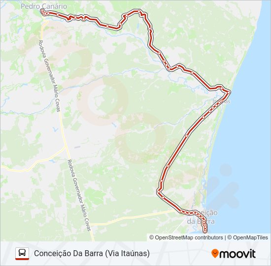 Mapa da linha 351 CONCEIÇÃO DA BARRA / PEDRO CANÁRIO (VIA ITAÚNAS) de ônibus