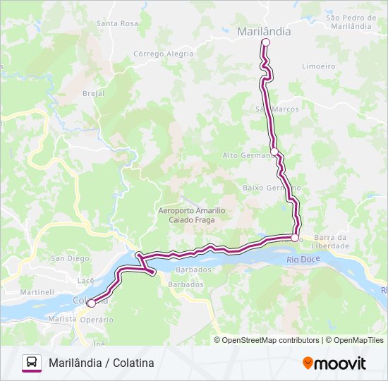 Mapa da linha 156 MARILÂNDIA / COLATINA de ônibus