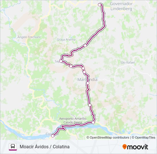 Mapa da linha 121 MOACIR ÁVIDOS / COLATINA de ônibus