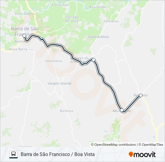 Mapa da linha 208 BARRA DE SÃO FRANCISCO / BOA VISTA de ônibus