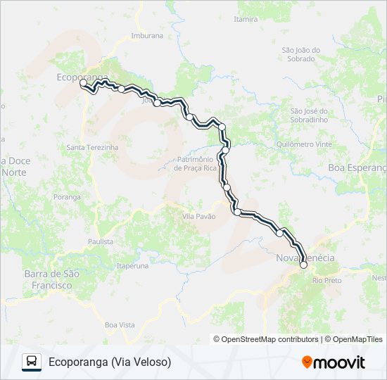 Mapa de 214 NOVA VENÉCIA / ECOPORANGA (VIA VELOSO) de autobús