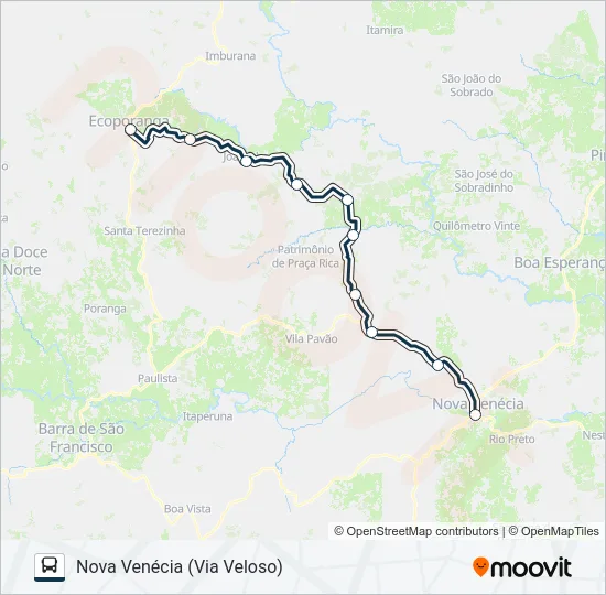 214 NOVA VENÉCIA / ECOPORANGA (VIA VELOSO) Bus Line Map