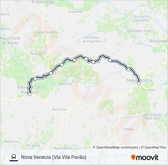 210 NOVA VENÉCIA / BARRA DE SÃO FRANCISCO (VIA VILA PAVÃO) Bus Line Map