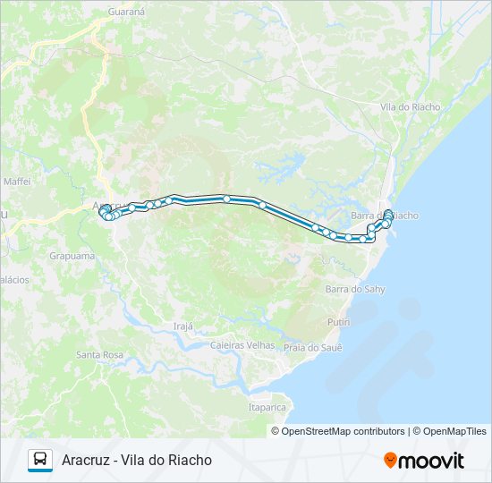 Mapa da linha ARACRUZ - VILA DO RIACHO de ônibus