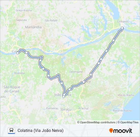 Mapa da linha COLATINA - LINHARES (VIA JOÃO NEIVA) de ônibus