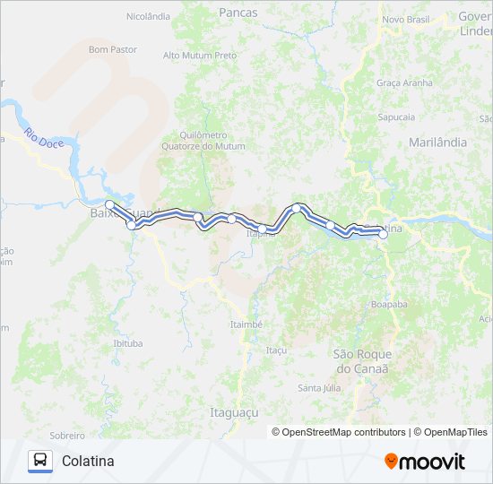 Mapa da linha COLATINA - BAIRRO BOA VISTA (BAIXO GUANDU) de ônibus