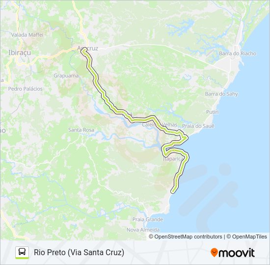 Mapa da linha ARACRUZ - SANTA CRUZ (VIA IRAJÁ) de ônibus