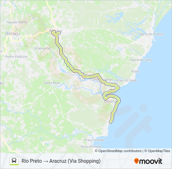 Mapa da linha ARACRUZ - SANTA CRUZ (VIA IRAJÁ) de ônibus