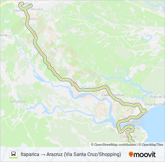 Mapa da linha ARACRUZ - SANTA CRUZ (VIA IRAJÁ) de ônibus