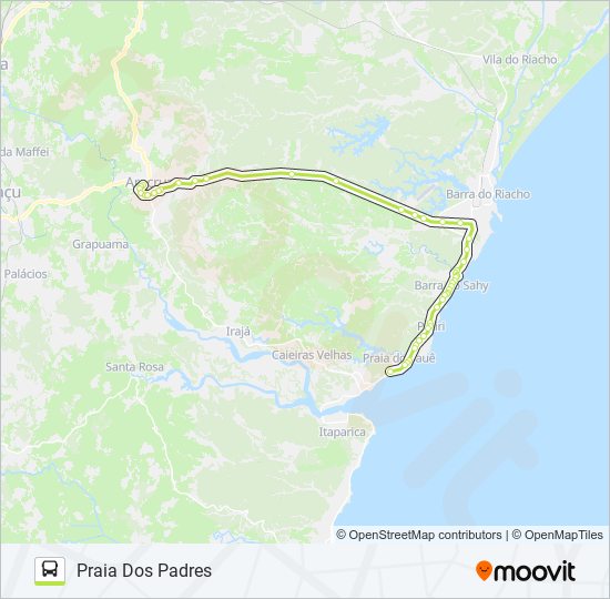 Mapa da linha ARACRUZ - BARRA DO SAHY (VIA FÁBRICA) de ônibus