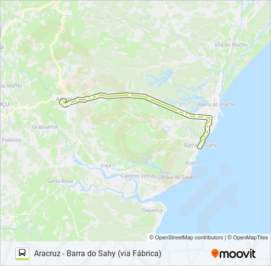 Mapa da linha ARACRUZ - BARRA DO SAHY (VIA FÁBRICA) de ônibus