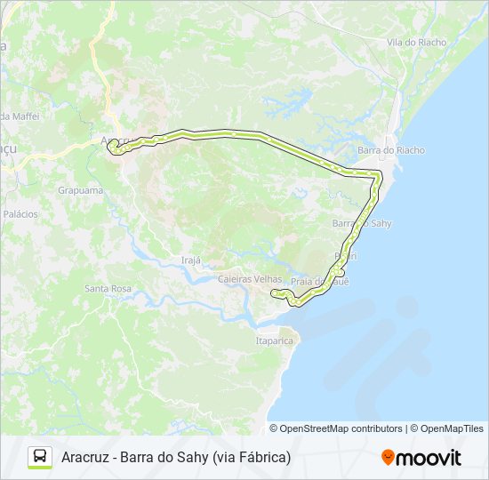 Mapa da linha ARACRUZ - BARRA DO SAHY (VIA FÁBRICA) de ônibus