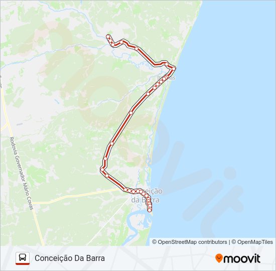 Mapa da linha CONCEIÇÃO DA BARRA - ITAÚNAS de ônibus