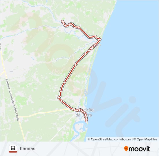 Mapa da linha CONCEIÇÃO DA BARRA - ITAÚNAS de ônibus