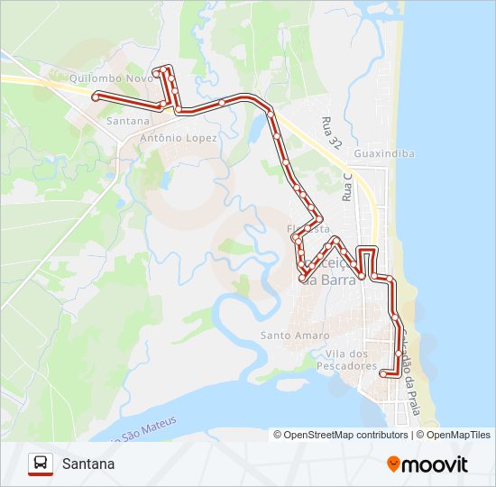 Mapa da linha CONCEIÇÃO DA BARRA - SANTANA de ônibus