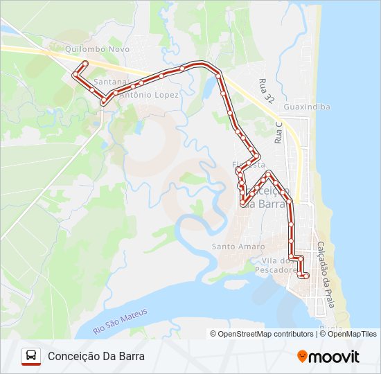 Mapa da linha CONCEIÇÃO DA BARRA - SANTANA de ônibus