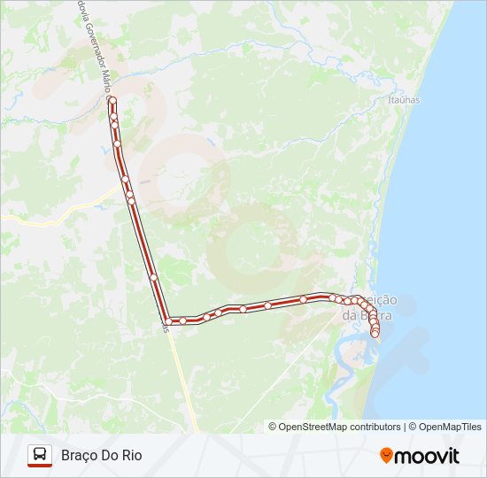 Mapa da linha CONCEIÇÃO DA BARRA - BRAÇO DO RIO de ônibus