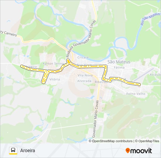 Mapa da linha 12 AROEIRA - ROBERTO SILVARES de ônibus