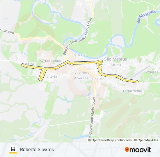 Mapa da linha 12 AROEIRA - ROBERTO SILVARES de ônibus