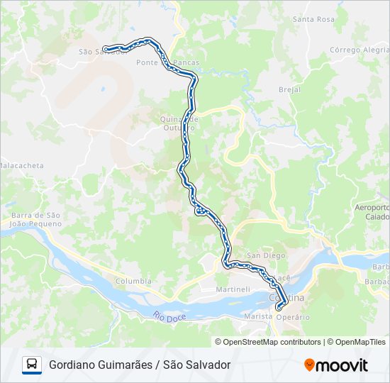 Mapa da linha 191 GORDIANO GUIMARÃES / SÃO SALVADOR de ônibus