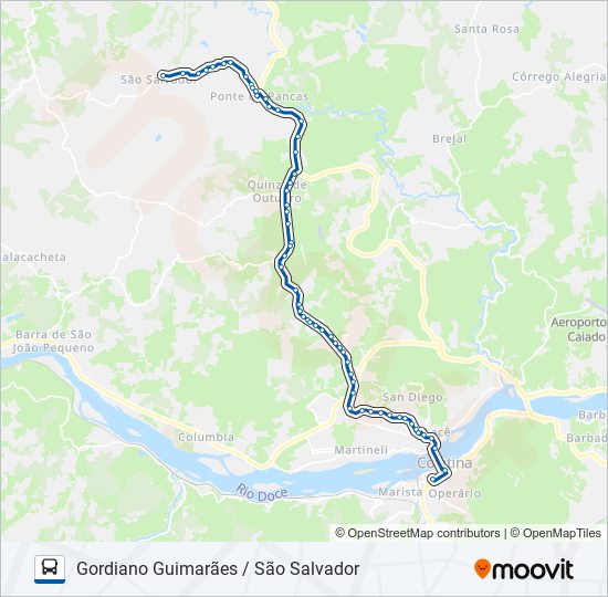 Mapa da linha 191 GORDIANO GUIMARÃES / SÃO SALVADOR de ônibus