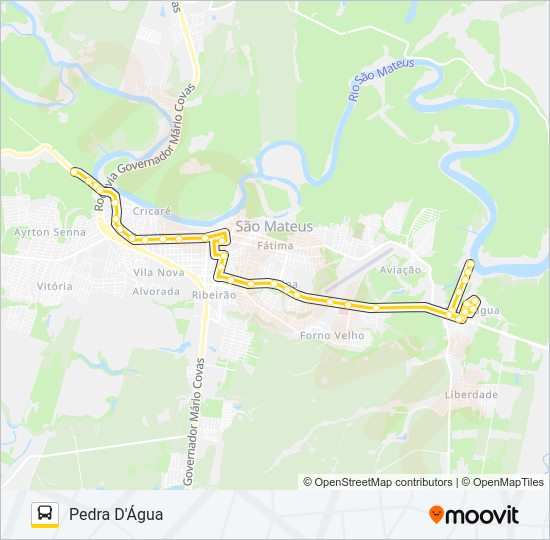 Mapa da linha 41 SANTA TEREZA - PEDRA D'ÁGUA de ônibus