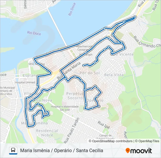 092 MARIA ISMÊNIA / OPERÁRIO / SANTA CECÍLIA Bus Line Map