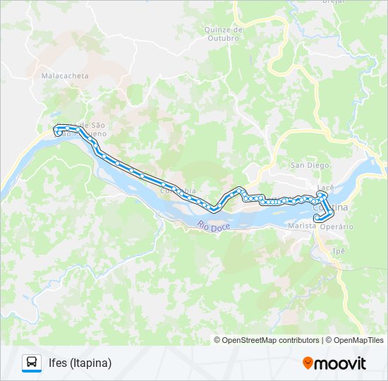 Mapa da linha 330 IFES (ITAPINA) de ônibus