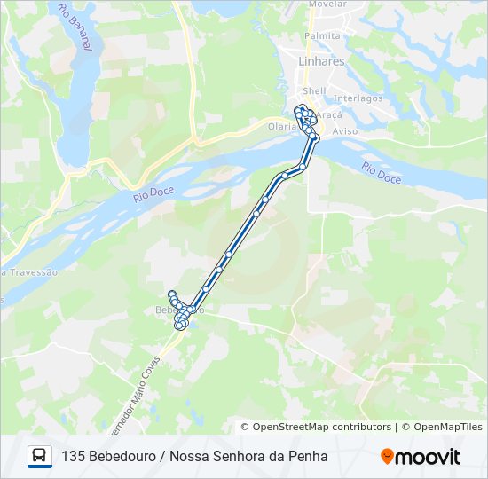 Mapa da linha 135 BEBEDOURO / NOSSA SENHORA DA PENHA de ônibus