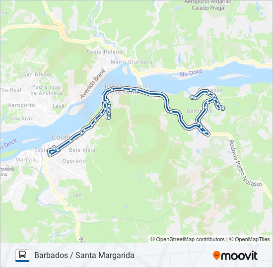 Mapa da linha 061 BARBADOS / SANTA MARGARIDA de ônibus