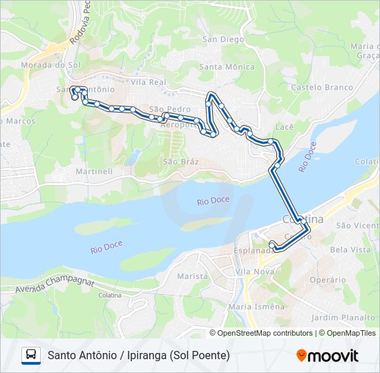 Mapa da linha 131 SANTO ANTÔNIO / IPIRANGA de ônibus