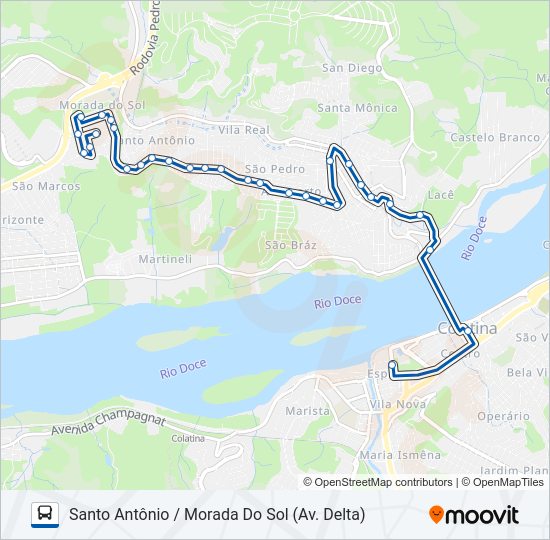 Mapa da linha 132 SANTO ANTÔNIO / MORADA DO SOL de ônibus