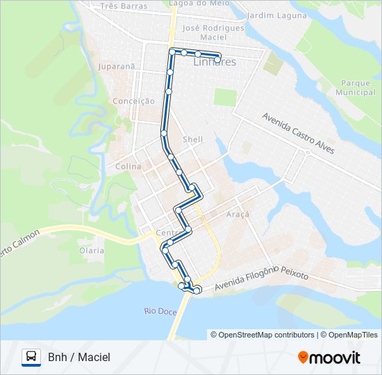 Mapa da linha 083 BNH / CEMITÉRIO / JOSÉ RODRIGUES MACIEL de ônibus