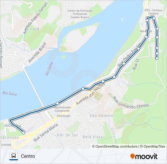 Mapa da linha 050 IFES / SANTA MARGARIDA de ônibus