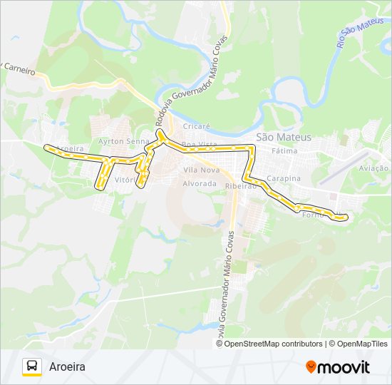 Mapa da linha 13 AROEIRA - COHAB de ônibus