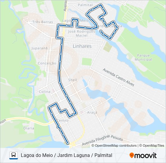 Mapa da linha 071 LAGOA DO MEIO / JARDIM LAGUNA / PALMITAL de ônibus