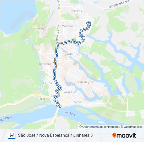 Mapa da linha 050 SÃO JOSÉ / NOVA ESPERANÇA / LINHARES 5 de ônibus