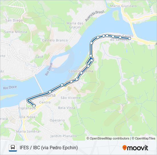 Mapa da linha 053 IFES / IBC (VIA PEDRO EPCHIN) de ônibus