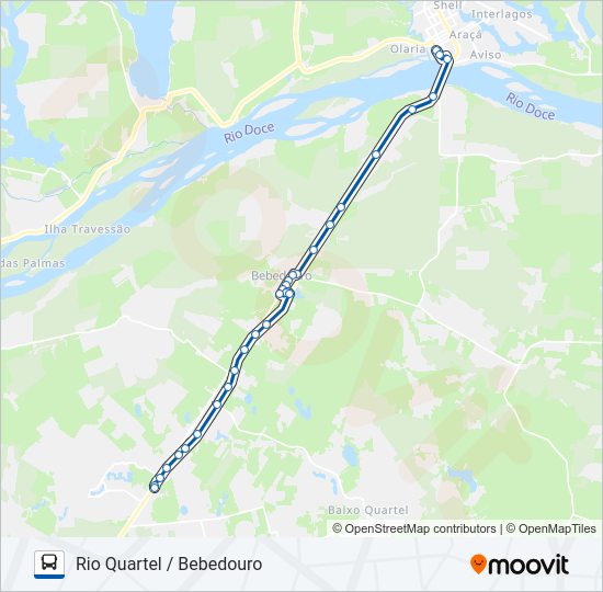 Mapa da linha 130 RIO QUARTEL / BEBEDOURO de ônibus