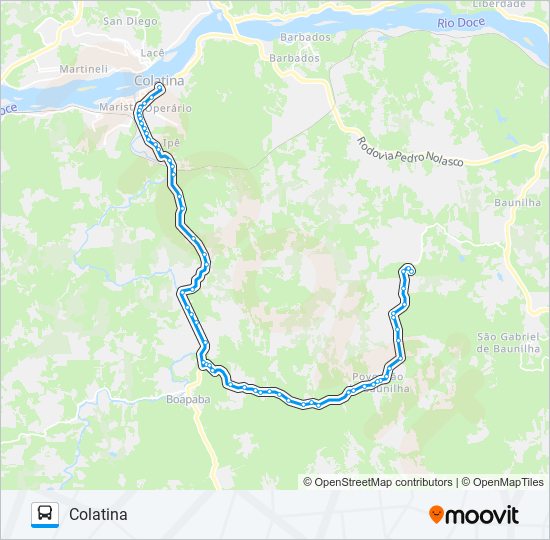 Mapa da linha 360 POVOAÇÃO DE BAUNILHA de ônibus