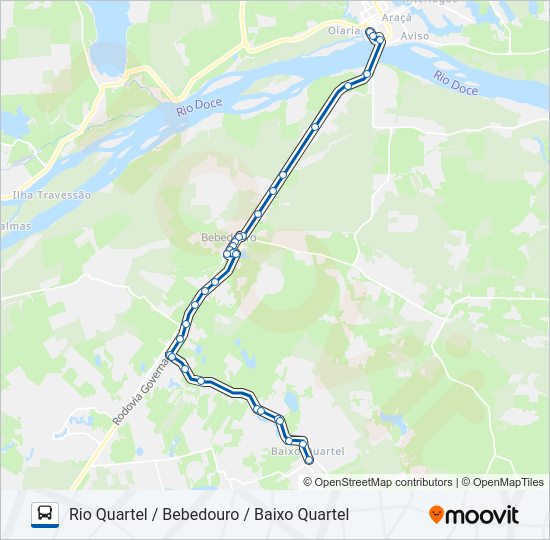 Mapa da linha 142 RIO QUARTEL / BEBEDOURO / BAIXO QUARTEL de ônibus