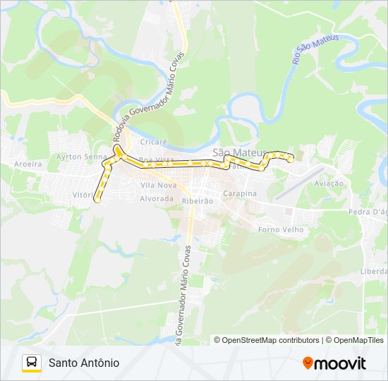 Mapa da linha 21 SANTO ANTÔNIO - AVIAÇÃO de ônibus