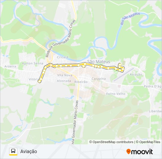 Mapa da linha 21 SANTO ANTÔNIO - AVIAÇÃO de ônibus