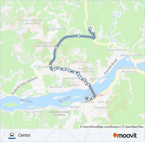 Mapa da linha 116 SÃO SILVANO / BR-259 de ônibus