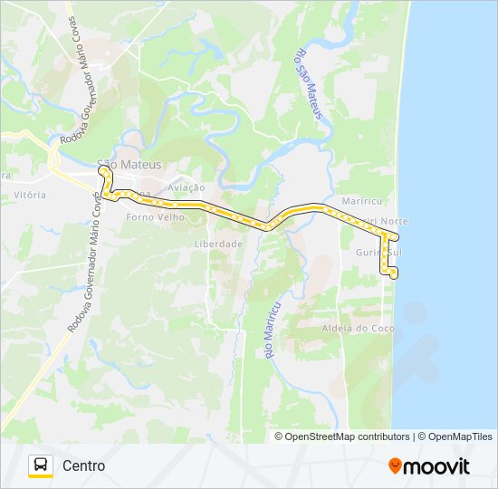 Mapa da linha 701 CENTRO - GURIRI (VIA BEIRA-MAR) de ônibus