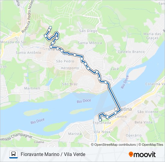 Mapa da linha 164 FIORAVANTE MARINO / VILA VERDE de ônibus