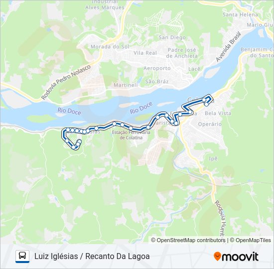 Mapa da linha 102 LUIZ IGLÉSIAS / RECANTO DA LAGOA de ônibus
