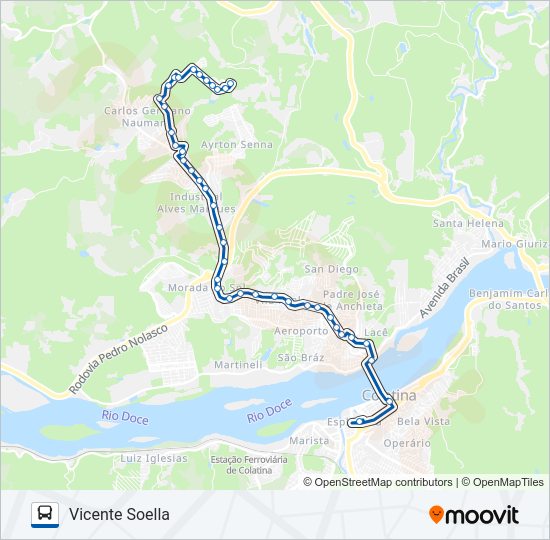 Mapa da linha 012 VICENTE SOELLA de ônibus